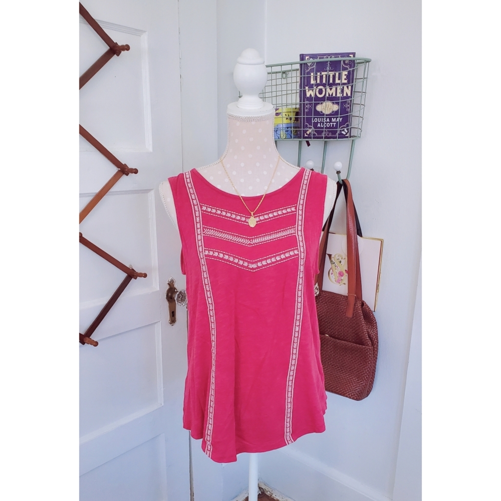 Pink Sleeveless Embroidered Top